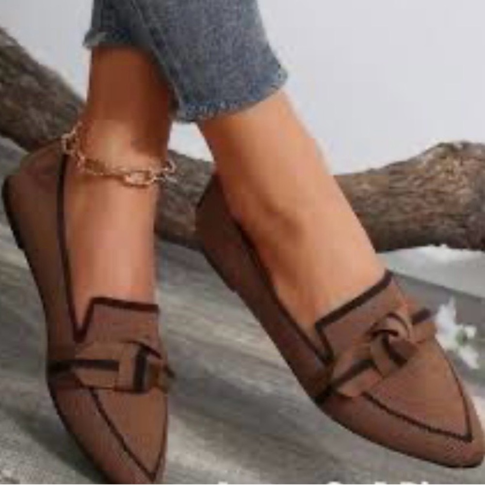 Pointed Knot Bow Top Ballet Flat Casual  Elegant Brown Slip On Loafers for Women